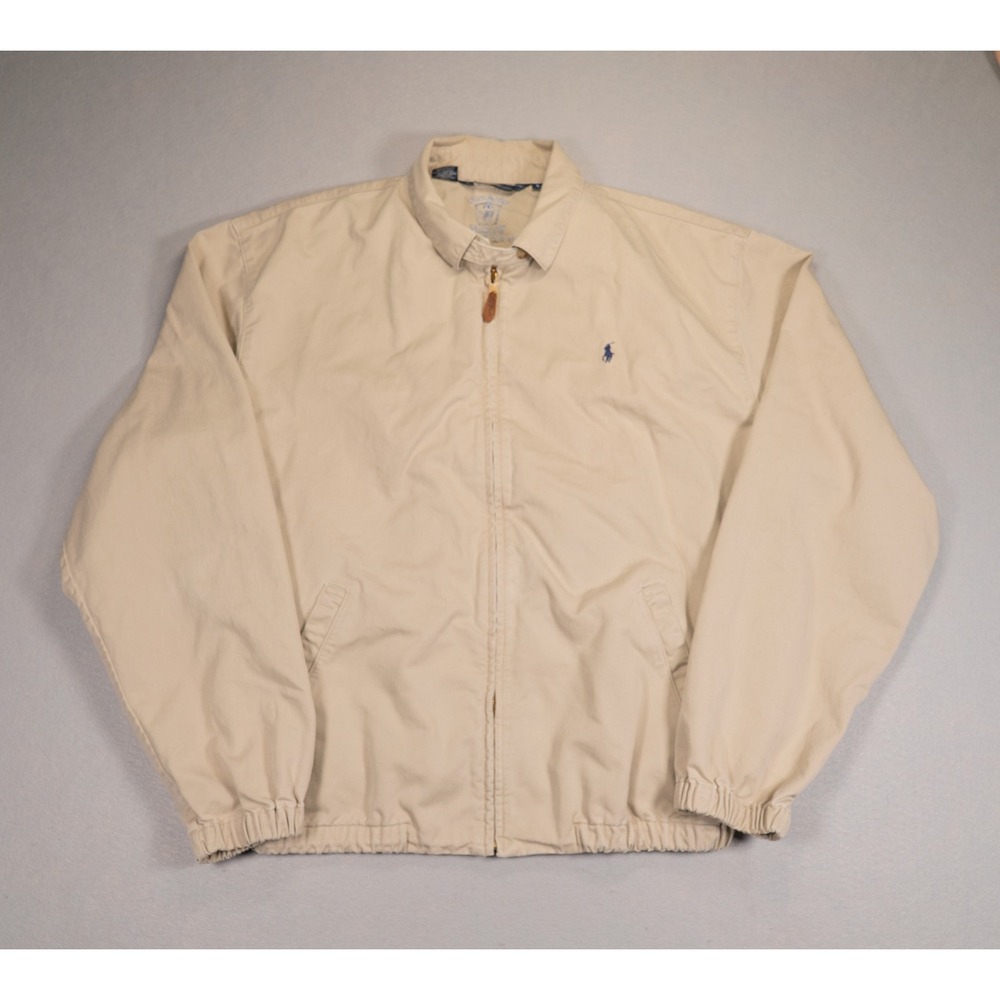 Vintage Polo Ralph Lauren Harrington Jacket Mens L Beige USA Made Full Zip